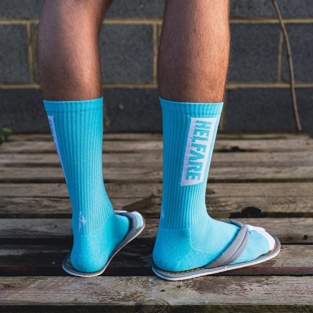 Blue Box Logo Crew Sock | HELFARE High Performance MTB Kit