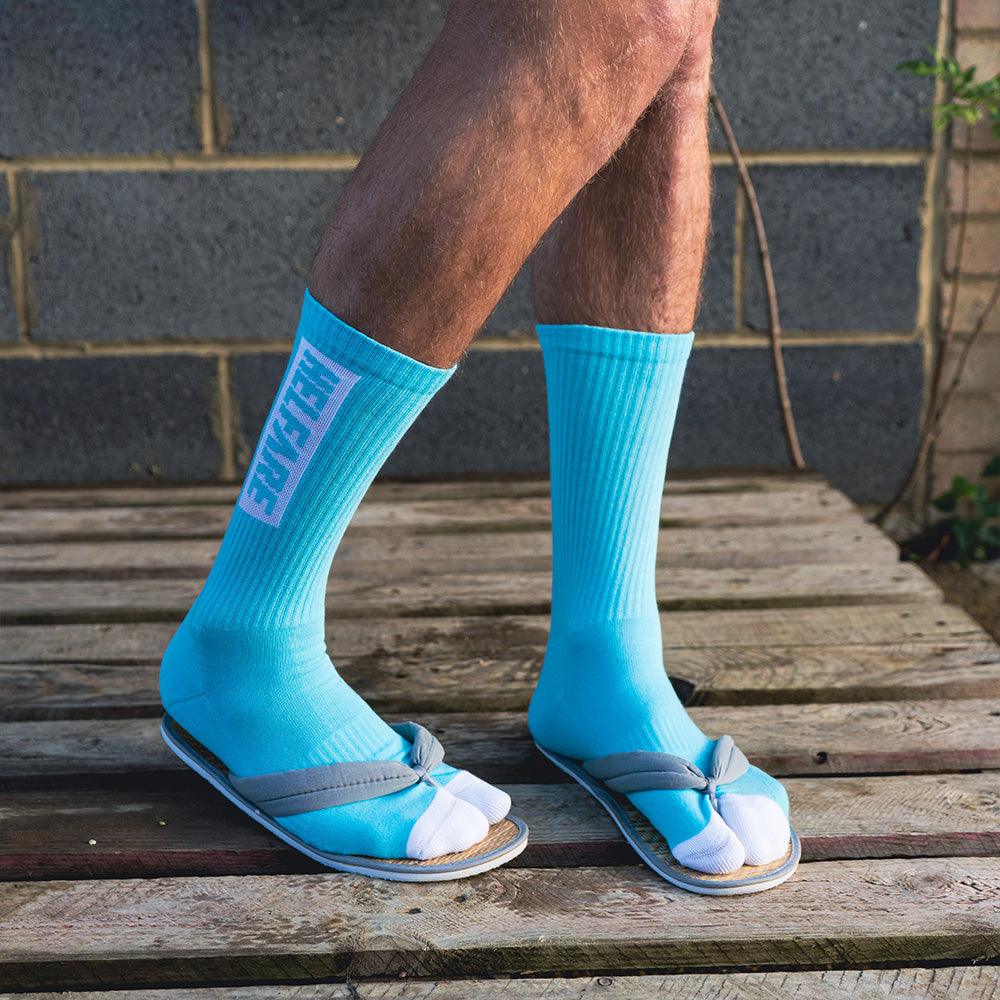Blue Box Logo Crew Sock | HELFARE High Performance MTB Kit