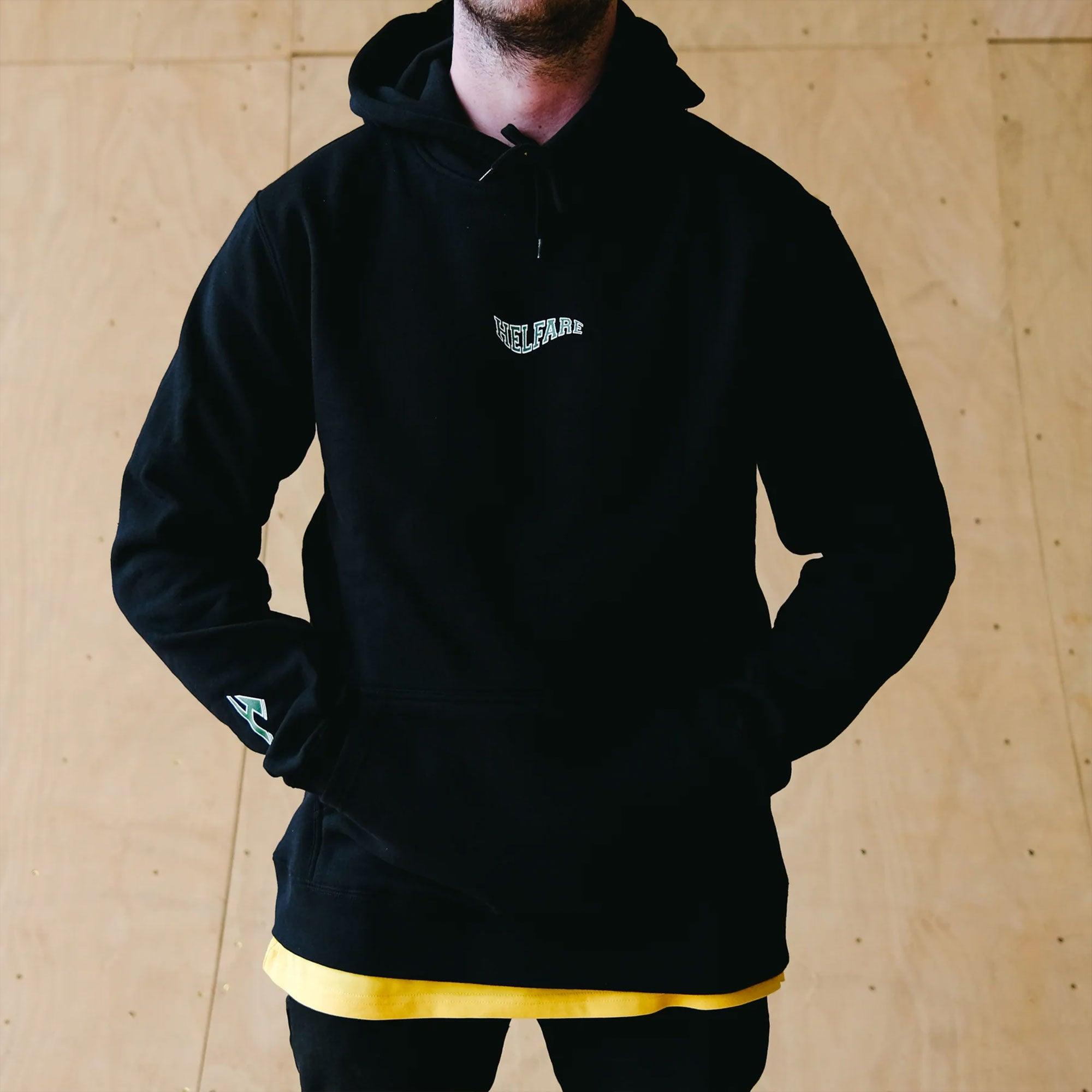 HELFARE Varsity Hoodie I Black | Front