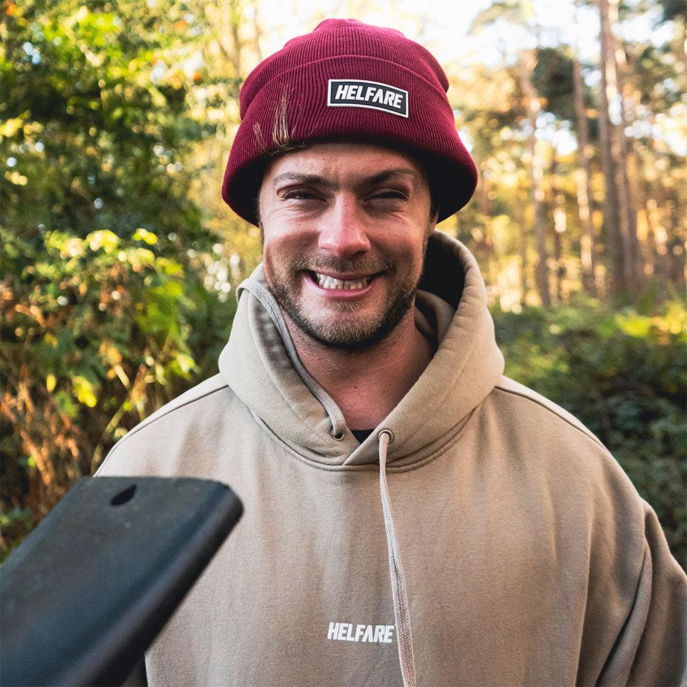 Burgundy Box Cuffed Beanie | HELFARE High Performance MTB Kit